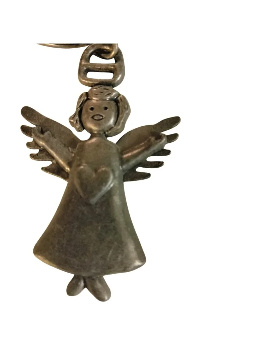 Angel Keychain Pewter Heart Charm Split Ring